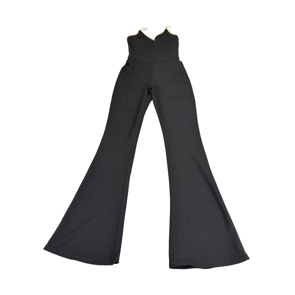 Wilo Melbourne Australia Ribbed‎ Flare Leg Jumpsuit Black White Trim Small